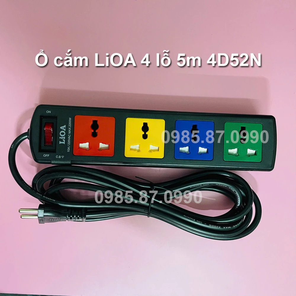 Ổ Cắm LiOA 4 Lỗ 5m 4D52N 4 Ổ 3 Chấu Giá Rẻ Chính Hãng 4 ổ cắm lioa 4 lỗ 5m 4d52n