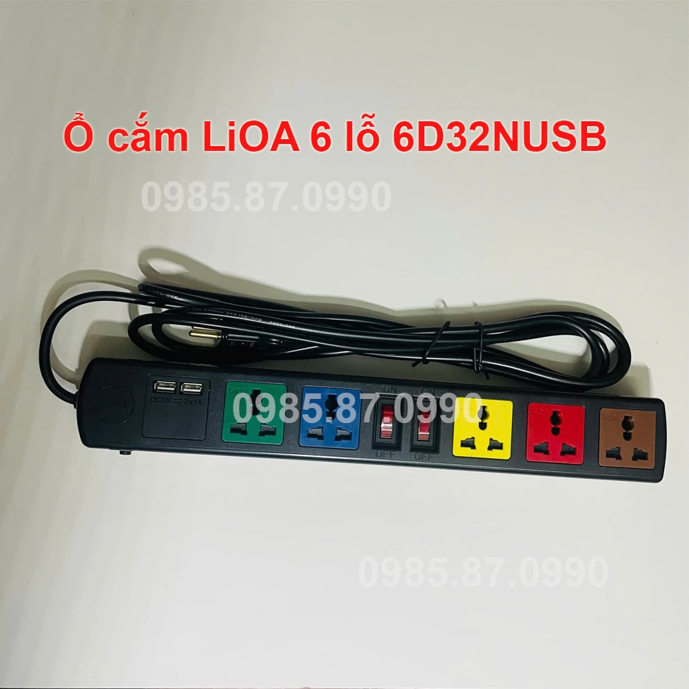 Ổ cắm LiOA 6 Lỗ 6D32NUSB Ổ 3 Chấu Có Cổng Sạc USB 1A 2 ổ cắm lioa 6 lỗ 6d32nusb